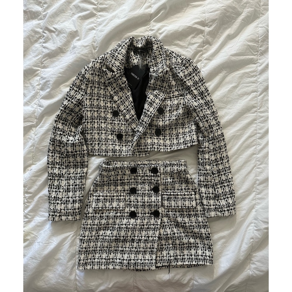 Black and White Tweed Jacket and Skirt Set